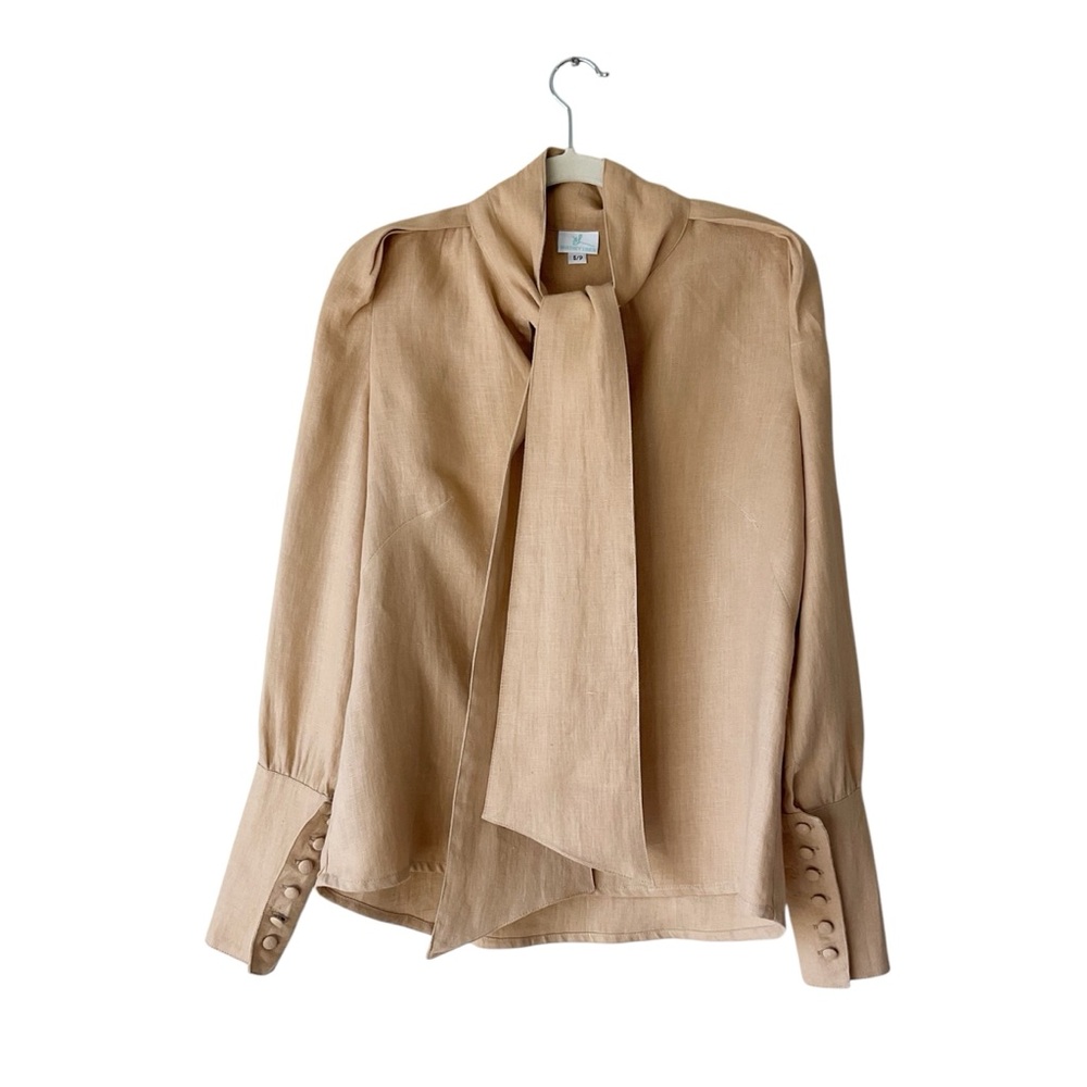 Whitney Linen Necktie Blouse in Camel Size S NWT